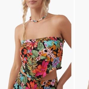 O'Neill Jayson Strapless Floral Top, Red Multi, Small, NWT